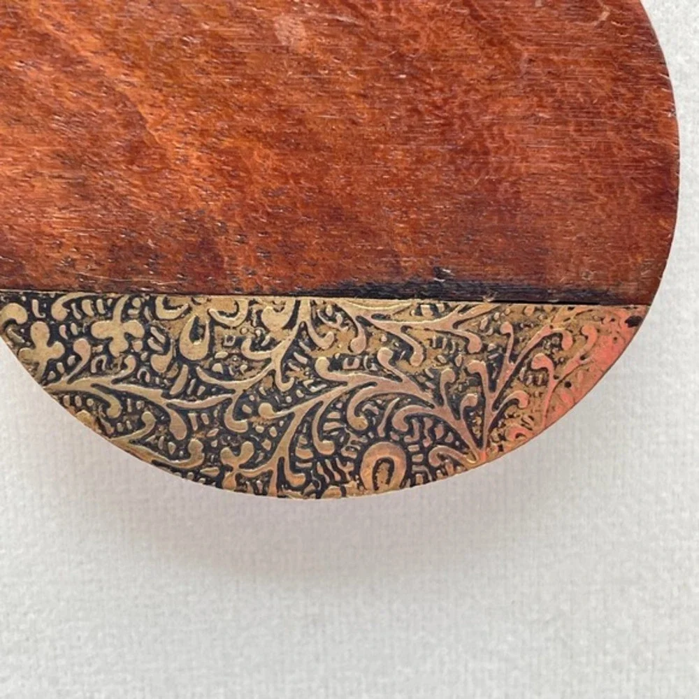 Vintage Brown Wood Round Pendant Necklace Boho Statement‎ Chain